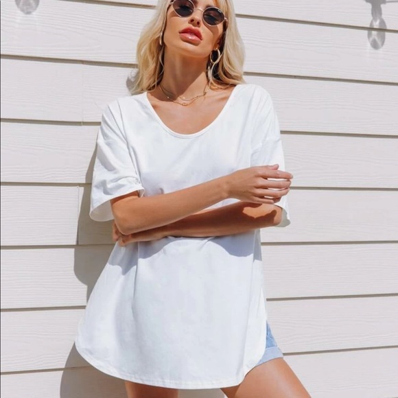 Lana.Jo Tops - Drop Shoulder Split Hem Solid Tee